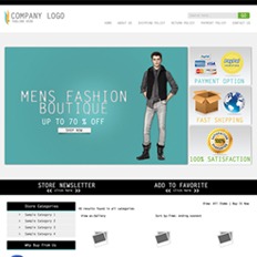 A sample of an ad template for a clothing website featuring a man in a long-sleeved shirt, vest, pants, and boots as a model